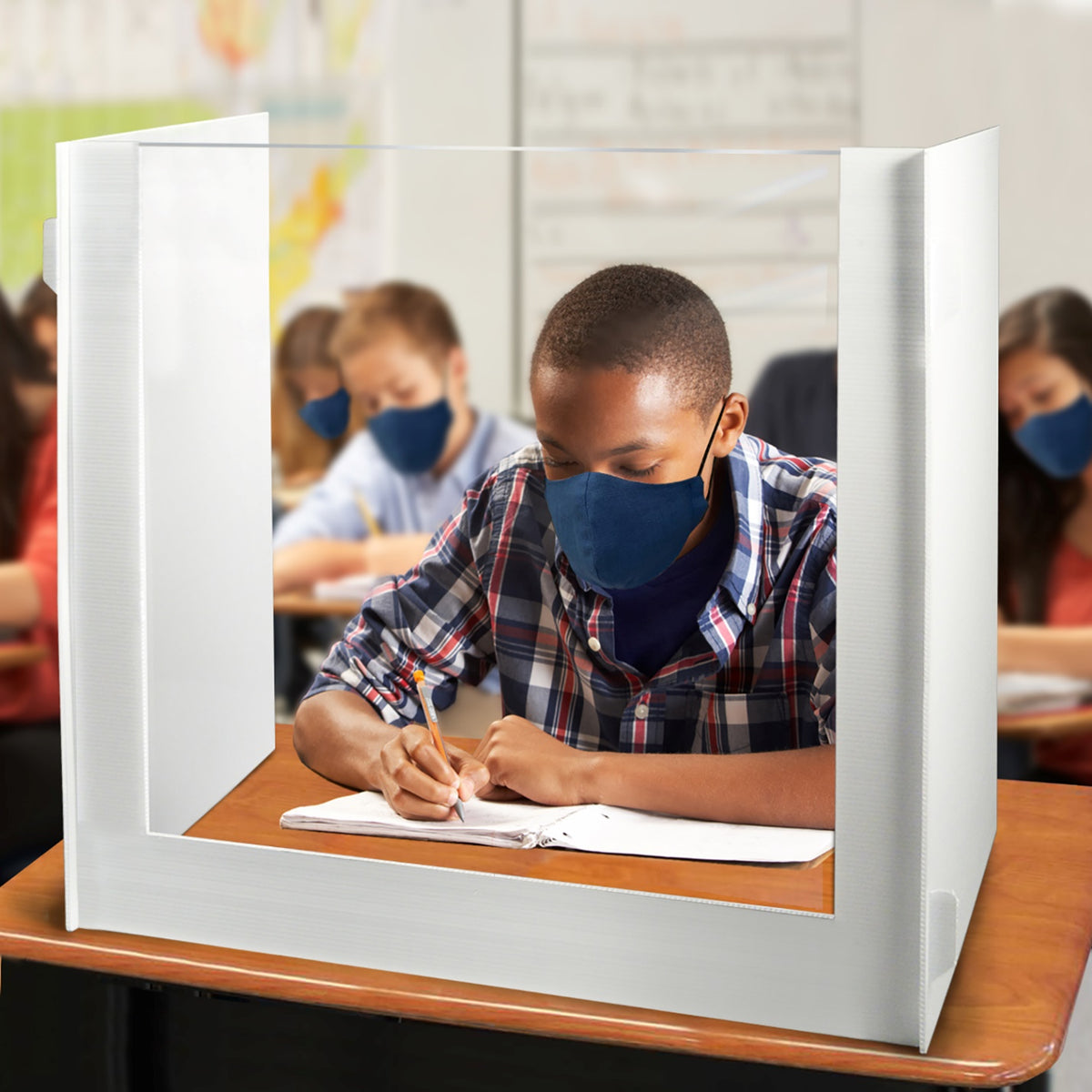 Classroom Desk Sneeze Guard Barrier - White Privacy Sides (25 Pk)