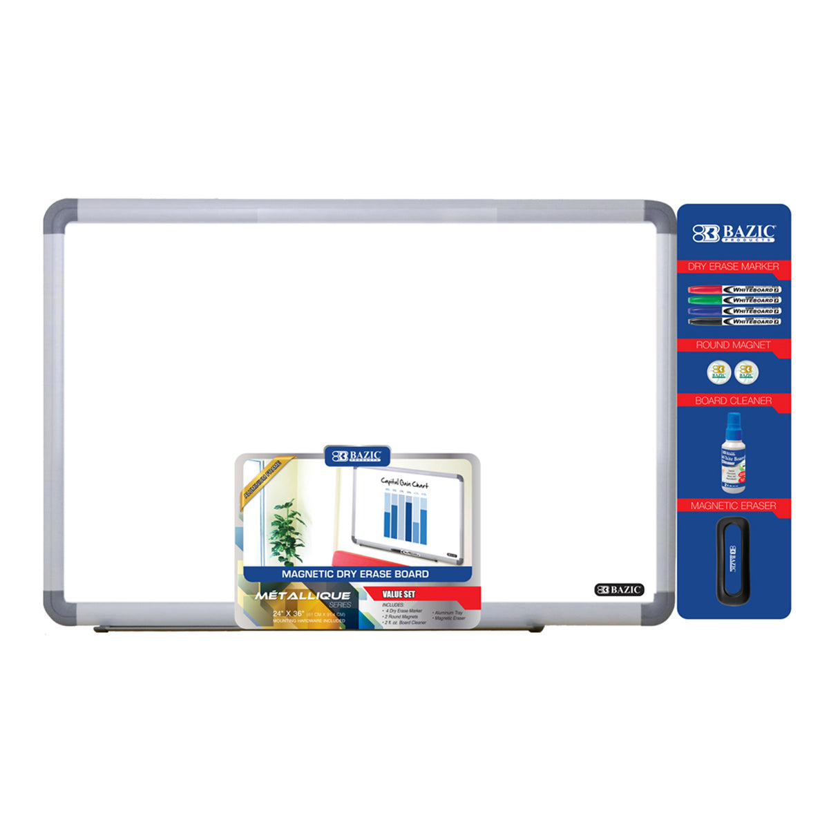 Aluminum Frame Magnetic Dry Erase Board Value Pack, 24&quot; x 36&quot;