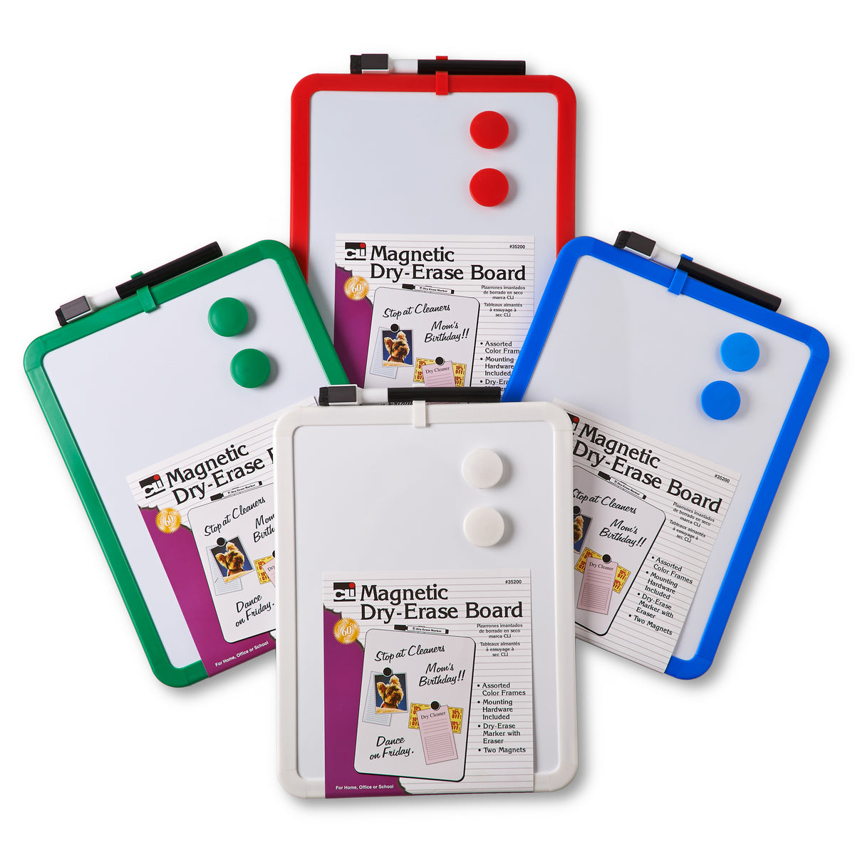 Framed Magnetic Dry Erase Board with Marker &amp; Magnets, Assorted Colors, 8.5&quot; x 11&quot;, Pack of 4