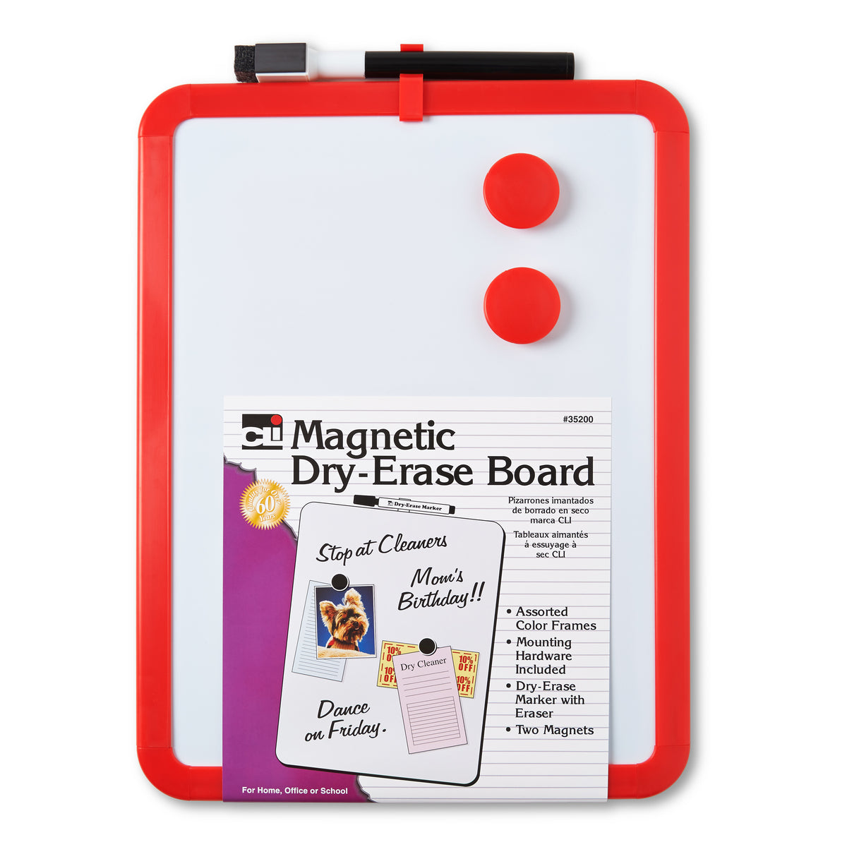 Framed Magnetic Dry Erase Board with Marker &amp; Magnets, Assorted Colors, 8.5&quot; x 11&quot;, Pack of 4