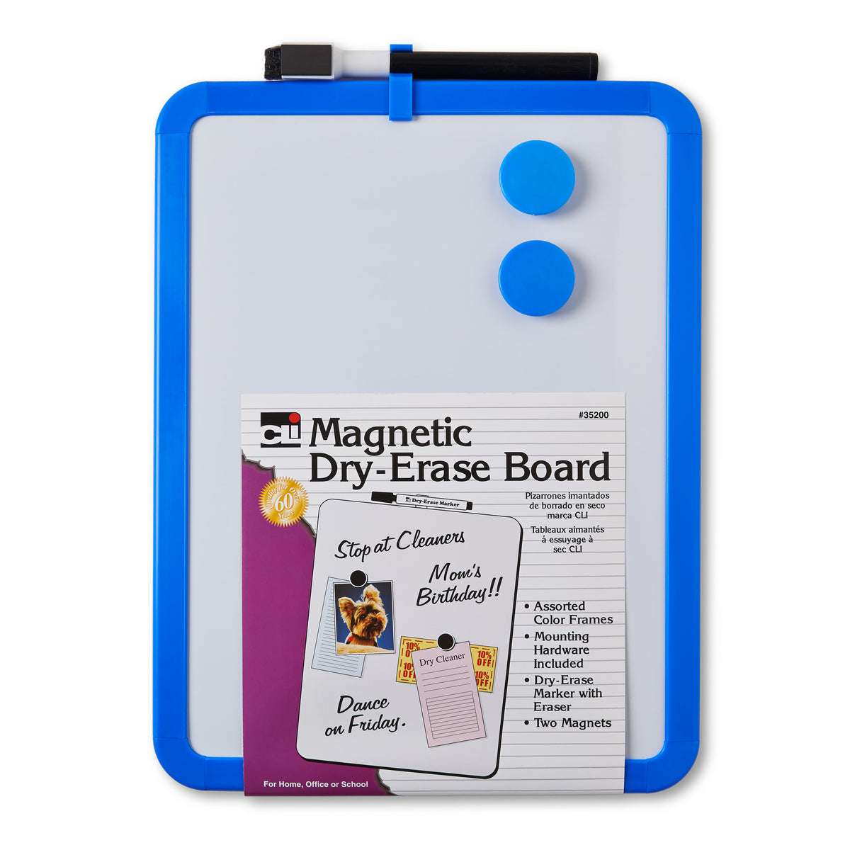 Framed Magnetic Dry Erase Board with Marker &amp; Magnets, Assorted Colors, 8.5&quot; x 11&quot;, Pack of 4