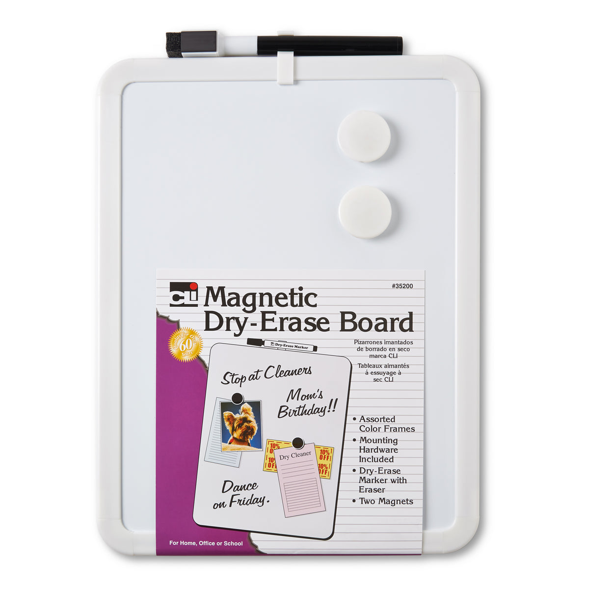 Framed Magnetic Dry Erase Board with Marker &amp; Magnets, Assorted Colors, 8.5&quot; x 11&quot;, Pack of 4