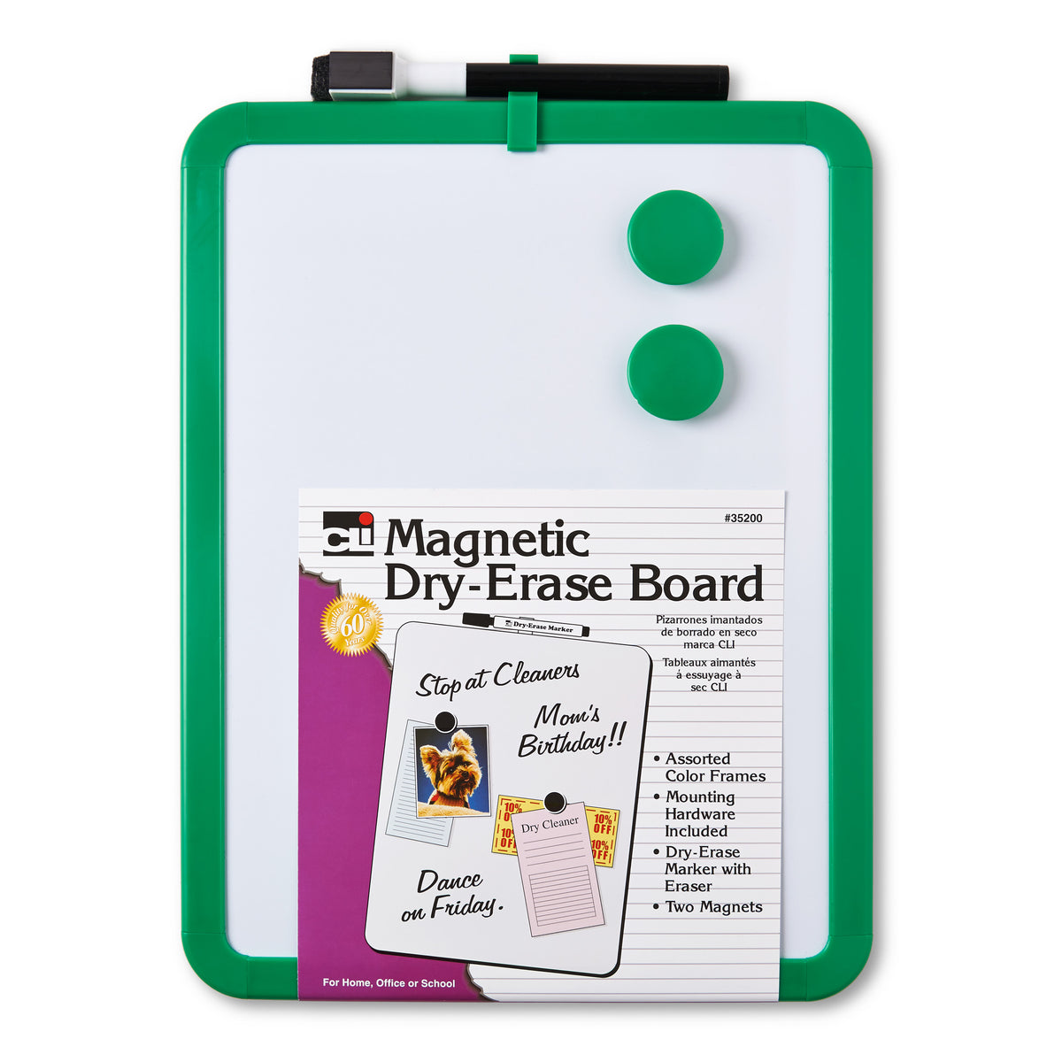 Framed Magnetic Dry Erase Board with Marker &amp; Magnets, Assorted Colors, 8.5&quot; x 11&quot;, Pack of 4