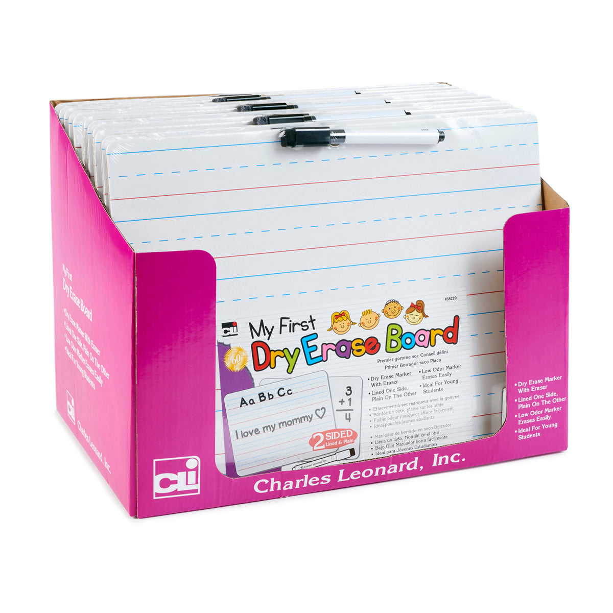 &quot;My First&quot; Dry Erase Board with Marker-Eraser, Two-Sided Plain-Lined, White, Pack of 12