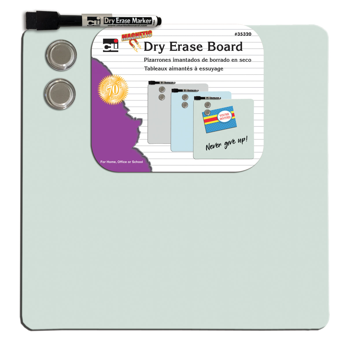 Magnetic Dry Erase Board with Marker &amp; Magnets, Unframed, 11.5&quot; x 11.5&quot;, Pack of 6