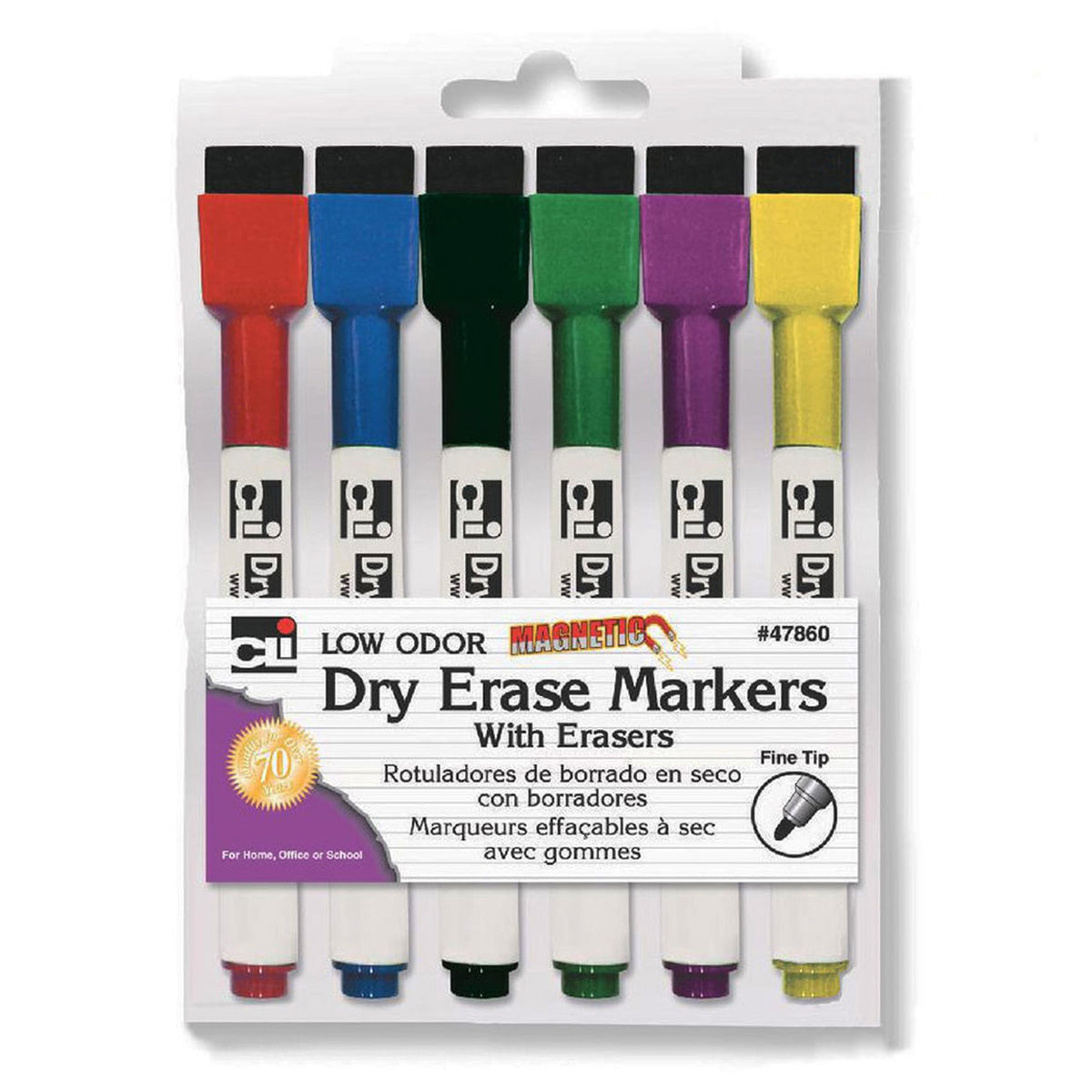 Magnetic Dry Erase Markers with Erasers, 6 Per Pack, 6 Packs