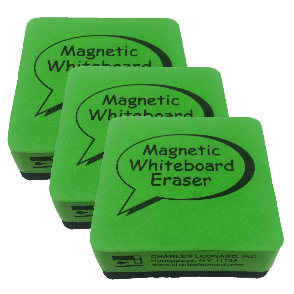 Dry Erase Whiteboard Magnetic Eraser, 2 x 2 Inch, Green-Black, 12 Per Pack, 3 Packs