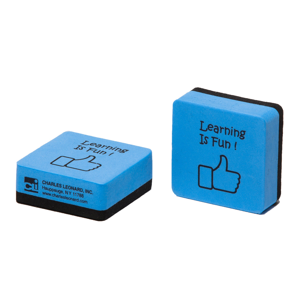 Mini Whiteboard Eraser, Felt-Foam, 2&quot;x2&quot; &quot;Learning is Fun&quot;, Blue-Black, 15 Per Pack, 3 Packs