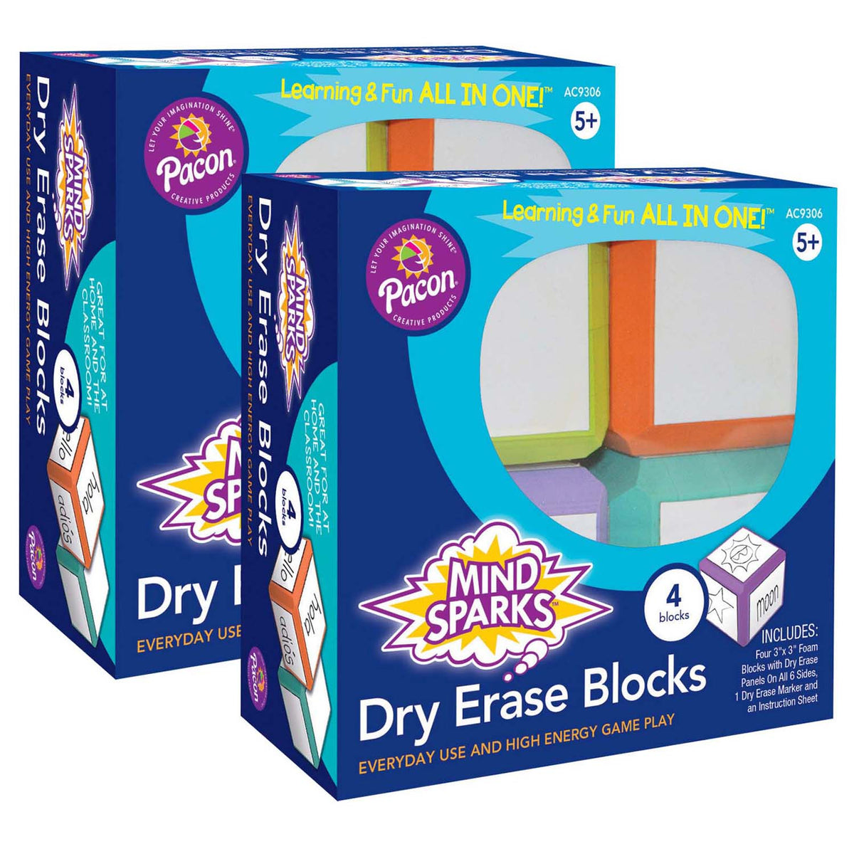 Dry Erase Blocks, Assorted Colors, 3&quot; x 3&quot;, 4 Blocks Per Set, 2 Sets