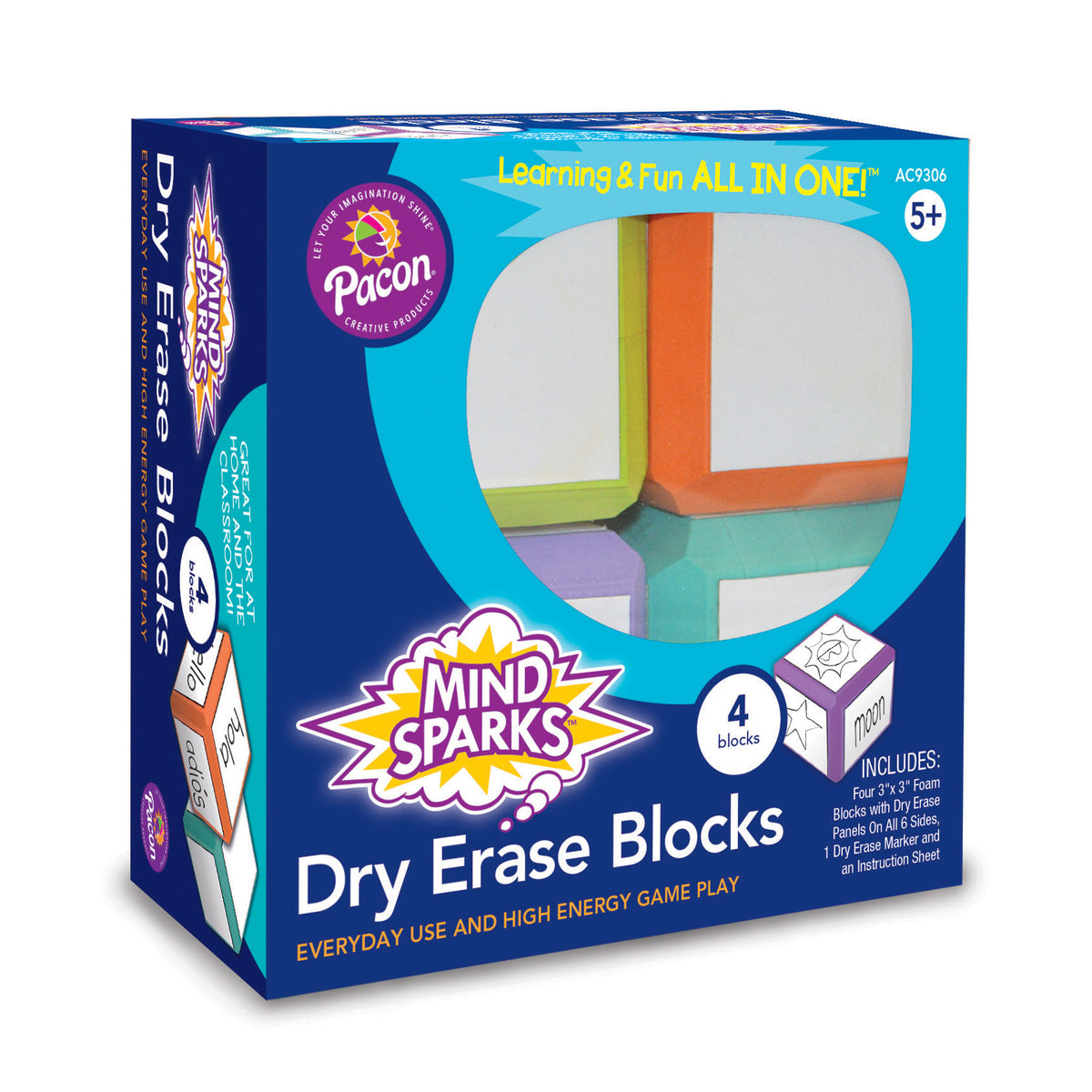 Dry Erase Blocks, Assorted Colors, 3&quot; x 3&quot;, 4 Blocks Per Set, 2 Sets