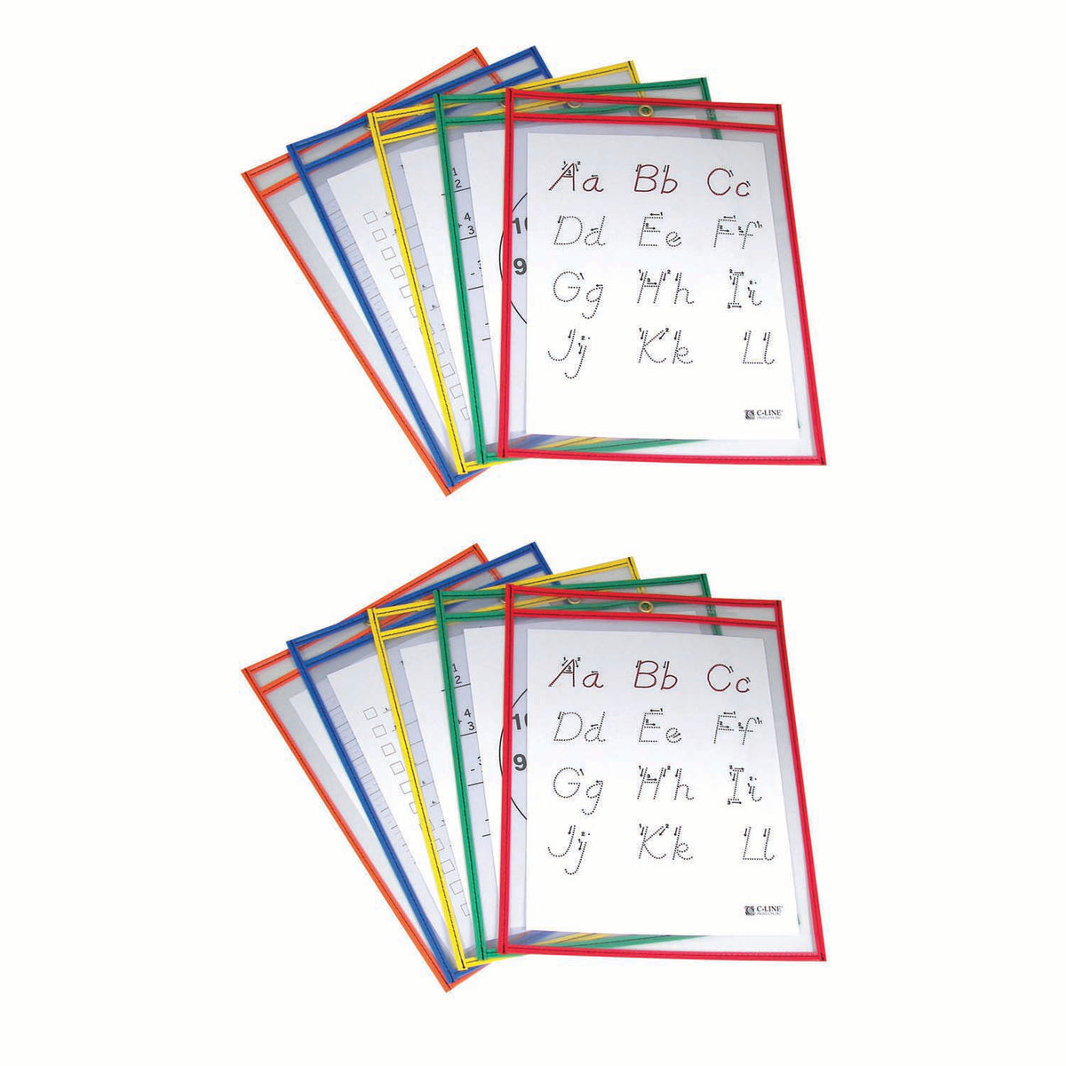 Reusable Dry Erase Pockets, Primary Colors, 9&quot; x 12&quot;, 5 Per Pack, 2 Packs