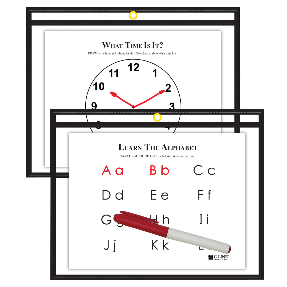 Reusable Dry Erase Pockets - Study Aid, Black, 12&quot; x 9&quot;, Pack of 10