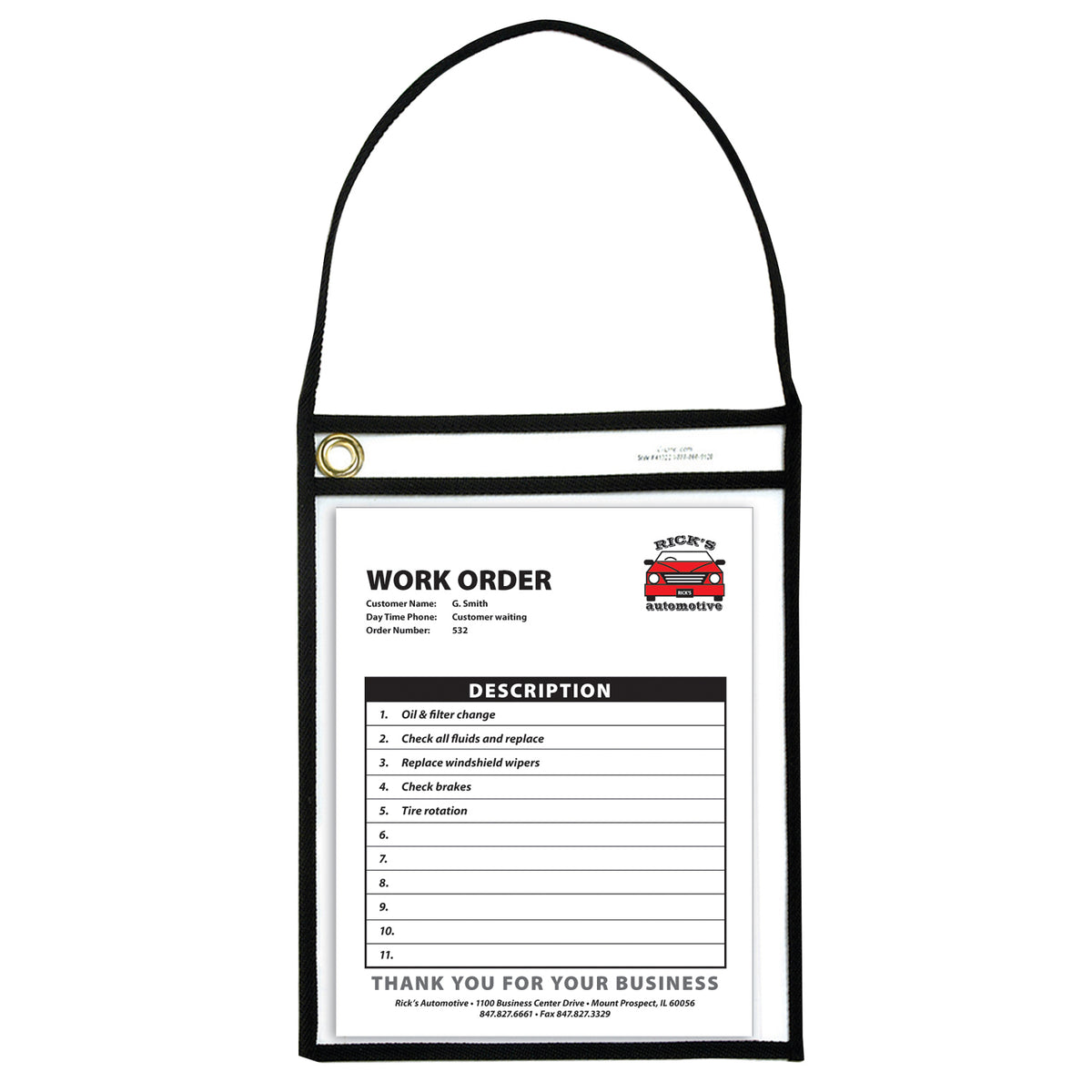 Shop Ticket Holder With Strap, Black, Stitched, Both Sides Clear, 9&quot; x 12&quot;, Box of 15