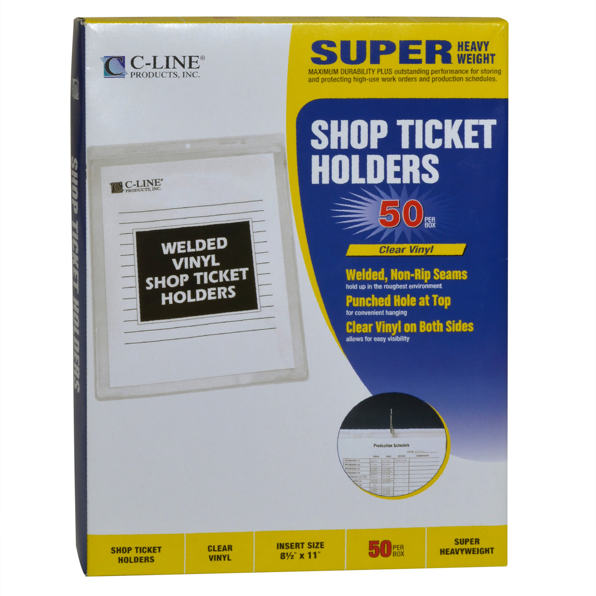 Vinyl Shop Ticket Holders, Welded, Both Sides Clear, 8-1-2&quot; x 11&quot;, Box of 50