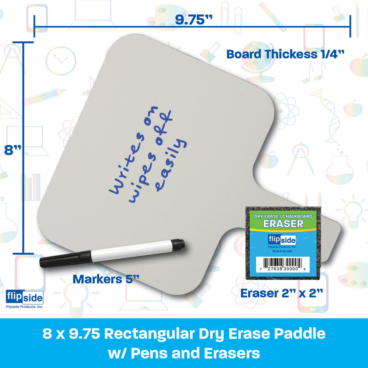 Rectangular Dry Erase 8&quot; x 9.75&quot; Answer Paddle + Pen + Eraser Set, 12 Sets