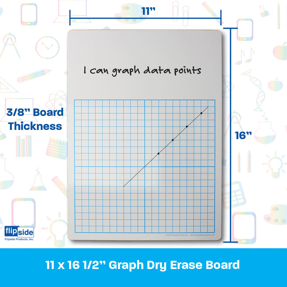 1-2&quot; Graph Dry Erase Board, 11&quot; x 16&quot; Single, Pack of 3