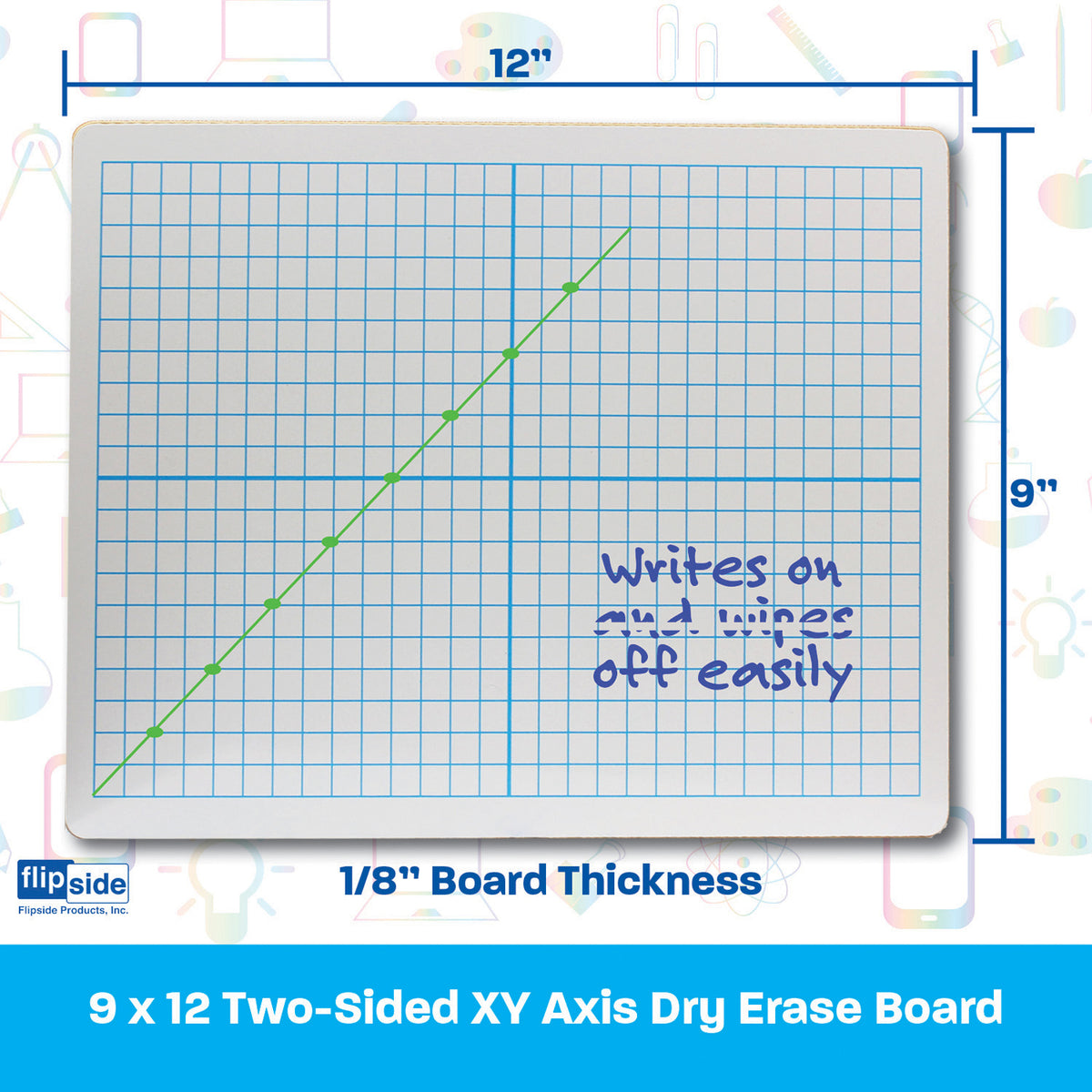 X Y Axis Dry Erase Board, Dual Sided, 9&quot;W x 12&quot;L, Pack of 12