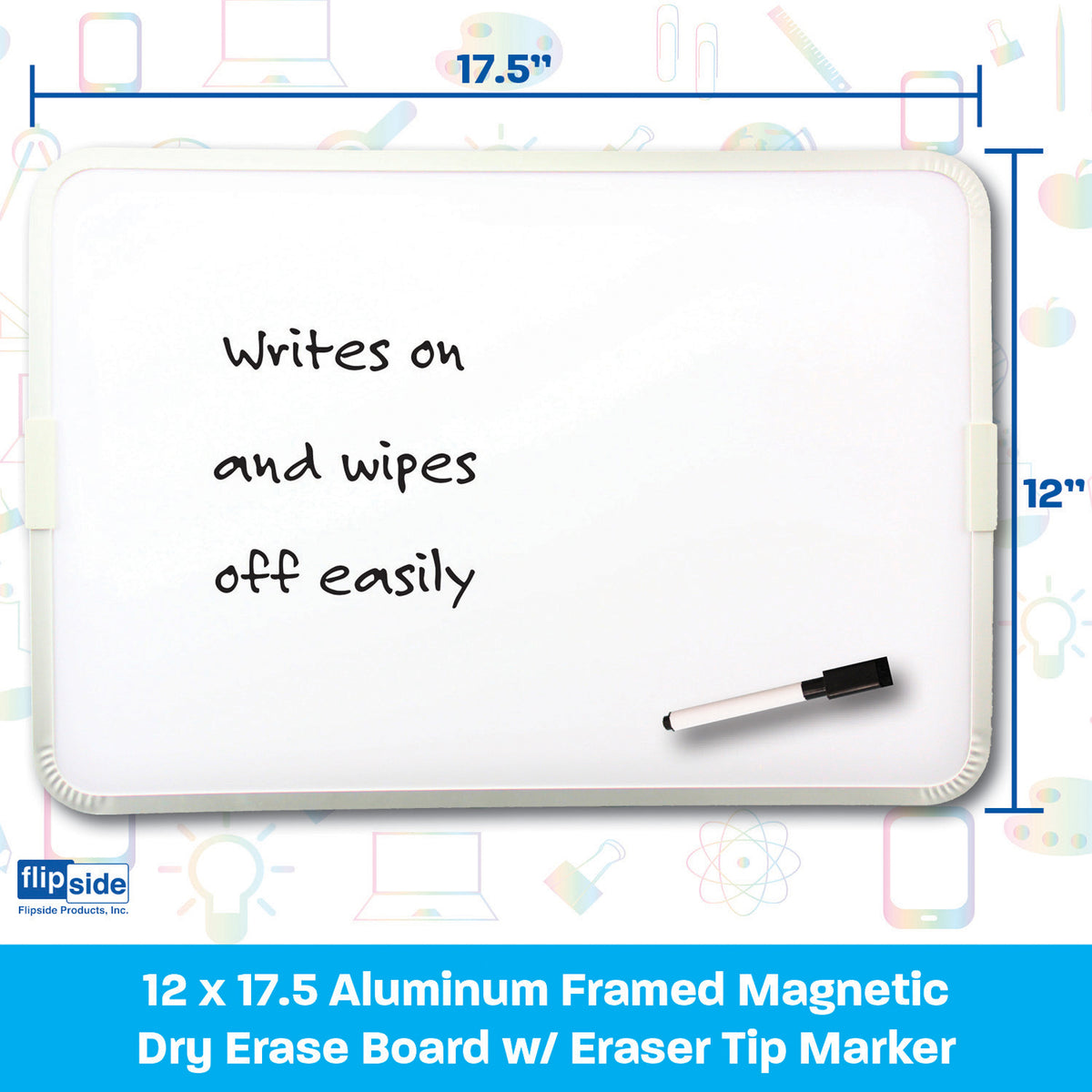 Two-Sided Aluminum Framed, Magnetic Dry Erase Board with Pen, 12&quot; x 17.5&quot;, Pack of 3