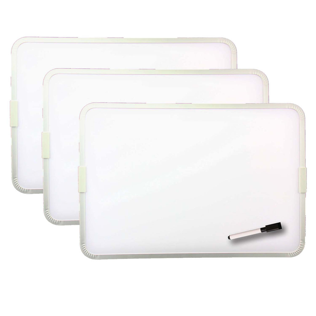 Two-Sided Aluminum Framed, Magnetic Dry Erase Board w-Pen, 9&quot; x 12&quot;, Pack of 3