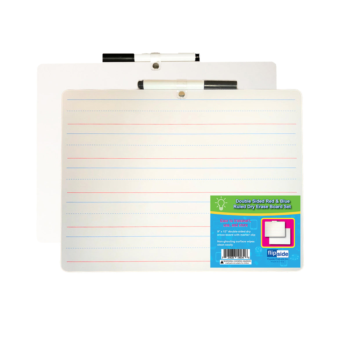 Two-Sided Primary Ruled-Blank Dry Erase Board with Attached Marker, 9&quot; x 12&quot;, Pack of 3