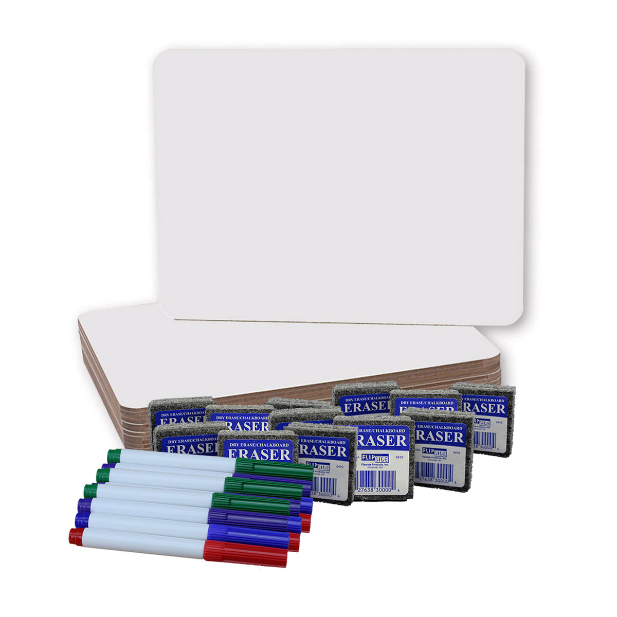 Dry Erase Boards (9&quot; x 12&quot;) with Colored Pens &amp; Erasers, Set of 12