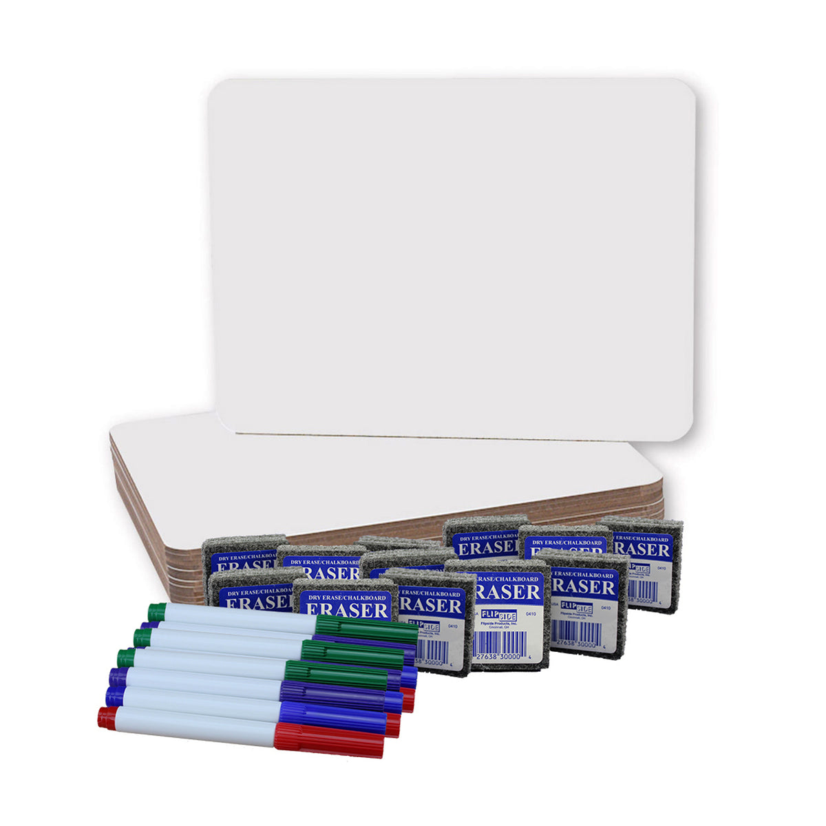 Magnetic Dry Erase Boards (9&quot; x 12&quot;) with Colored Pens &amp; Erasers, Set of 12