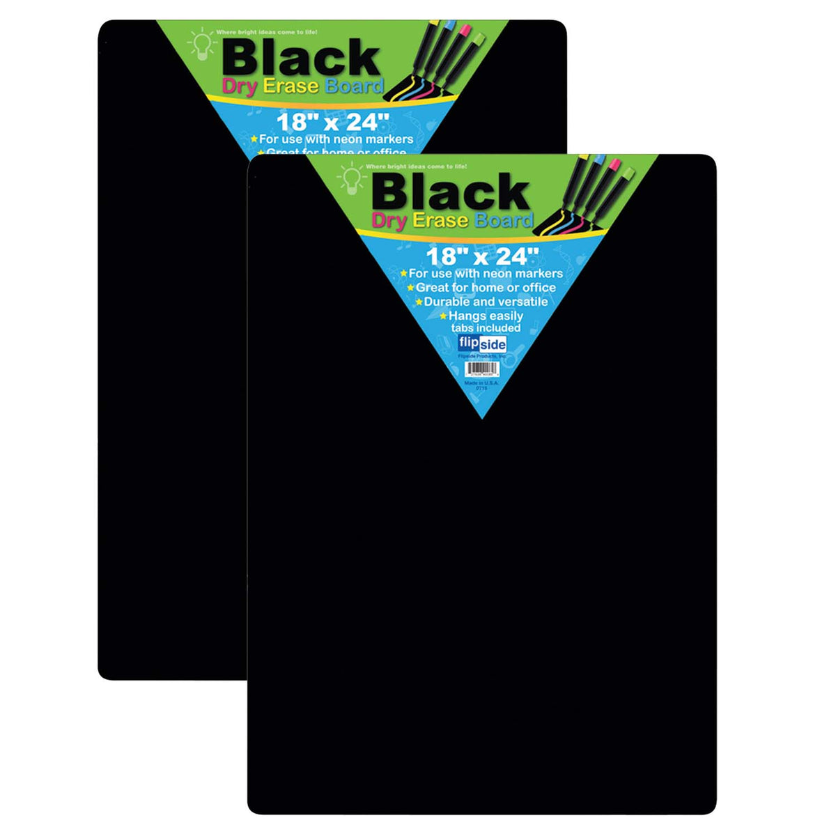 Black Dry Erase Board, 18&quot; x 24&quot;, Pack of 2