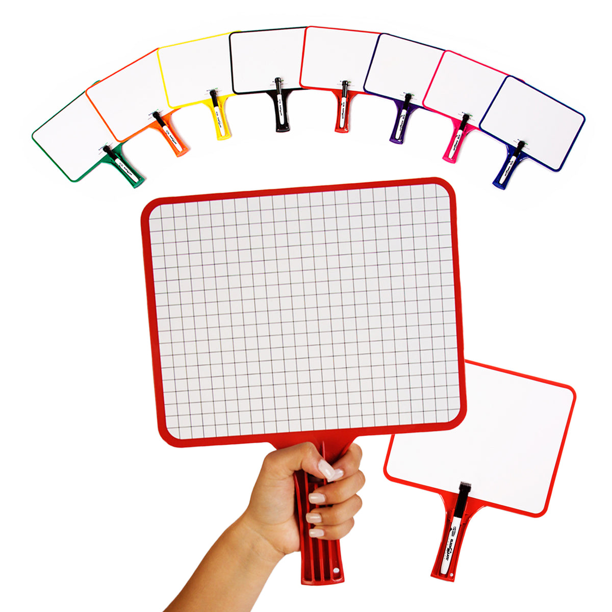 Blank-Lined 2-Sided Rectangular Dry Erase Paddles with Markers, Set of 10