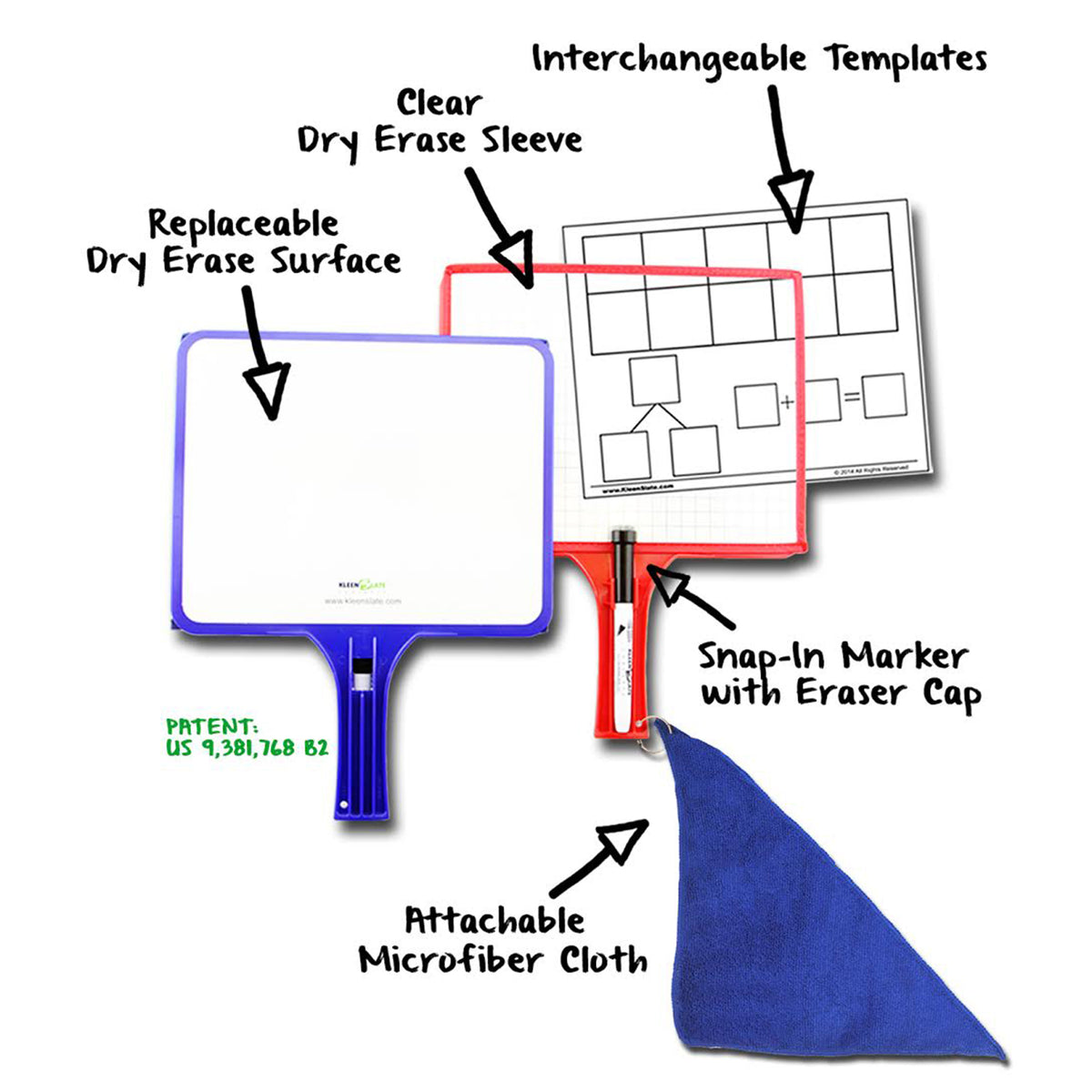 Customizable Handheld Whiteboards with Clear Dry Erase Sleeves &amp; Markers, Class Set of 12