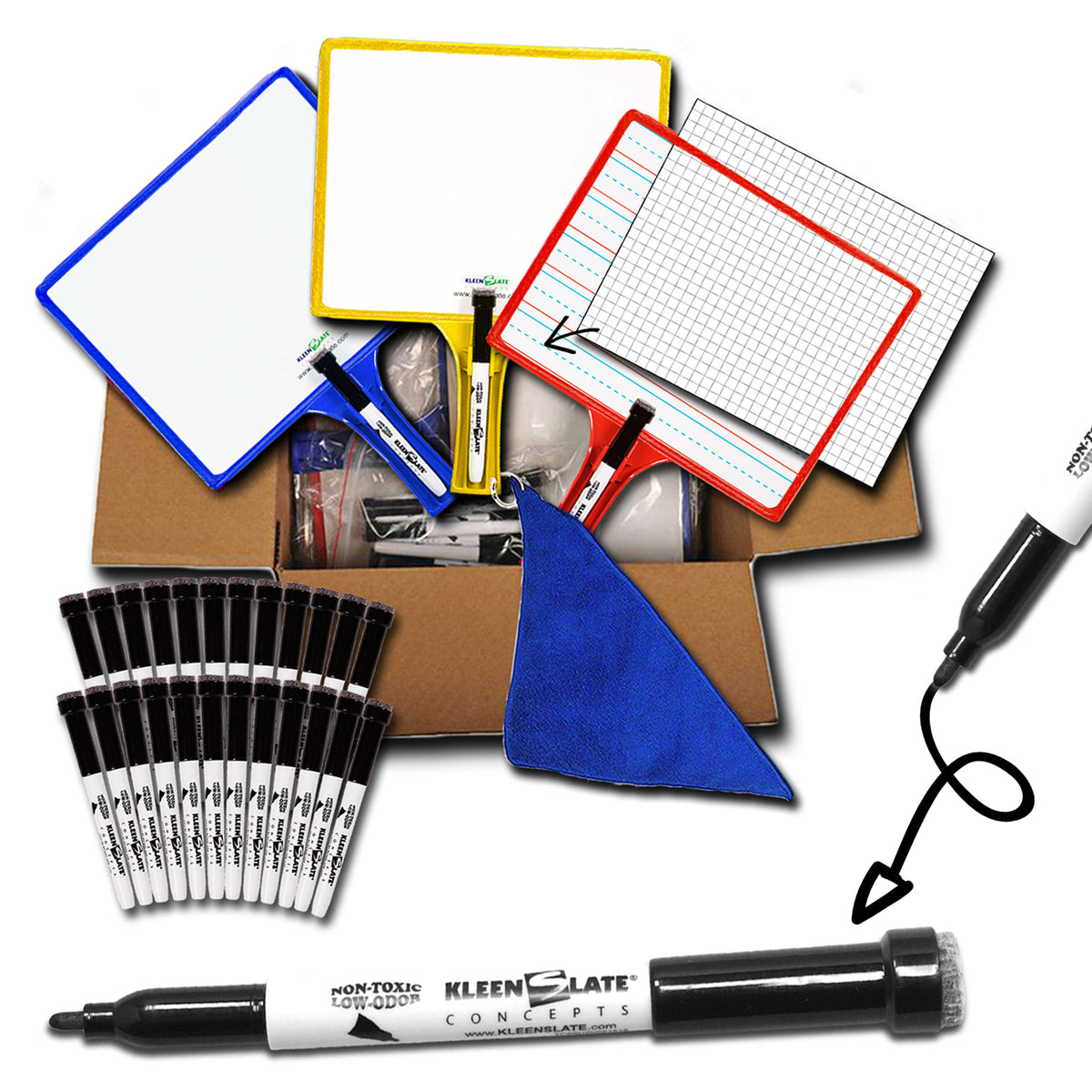 Customizable Handheld Whiteboards with Clear Dry Erase Sleeves &amp; Markers, Class Set of 24