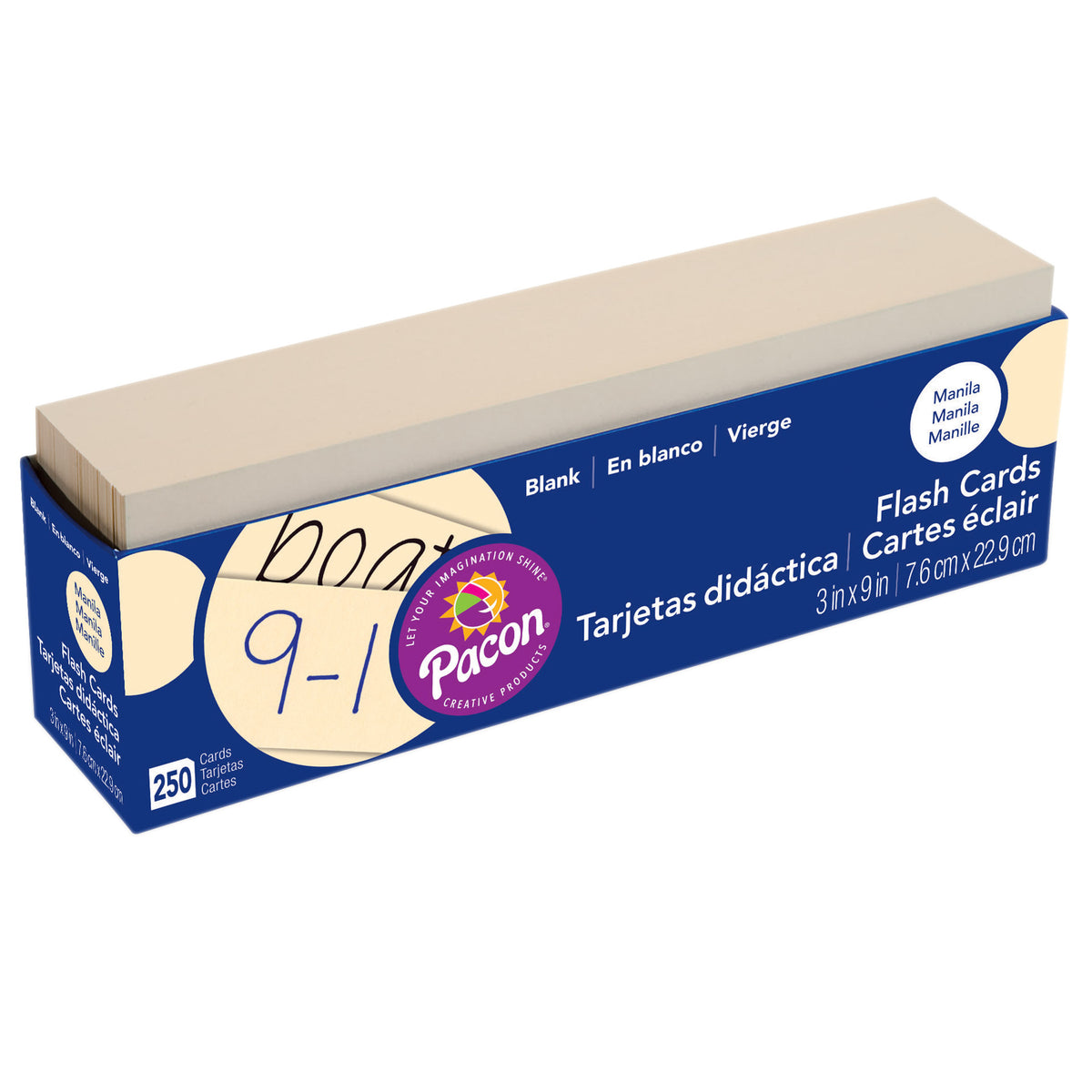 Blank Flash Card Dispenser Box, Manila, Unruled 3&quot; x 9&quot;, 250 Cards