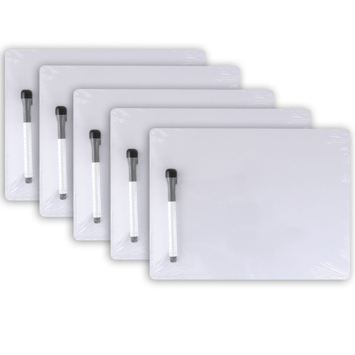 Dry Erase Whiteboard, 1-Sided, Plain, with Marker-Eraser, 9&quot; x 12&quot;, 5 Sets