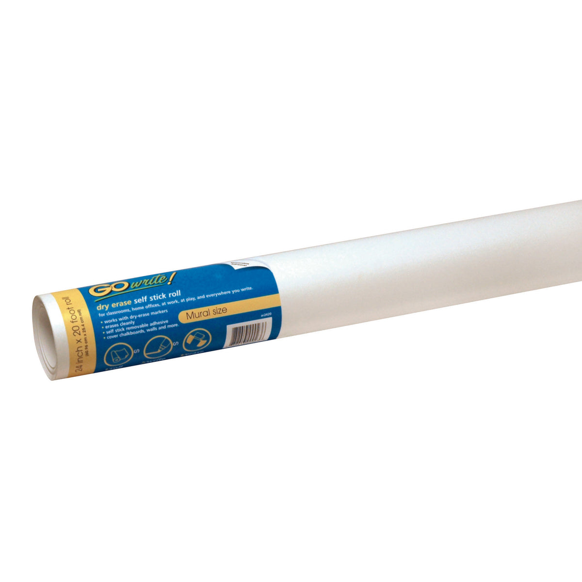 Dry Erase Roll, Self-Adhesive, White, 24&quot; x 20&#39;, 1 Roll