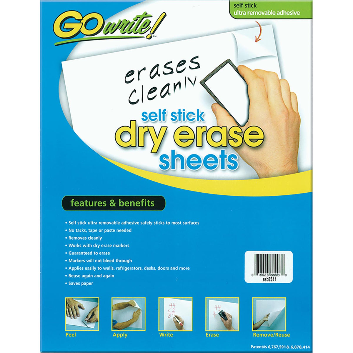 Dry Erase Sheets, Self-Adhesive, White, 8-1-2&quot; x 11&quot;, 30 Sheets