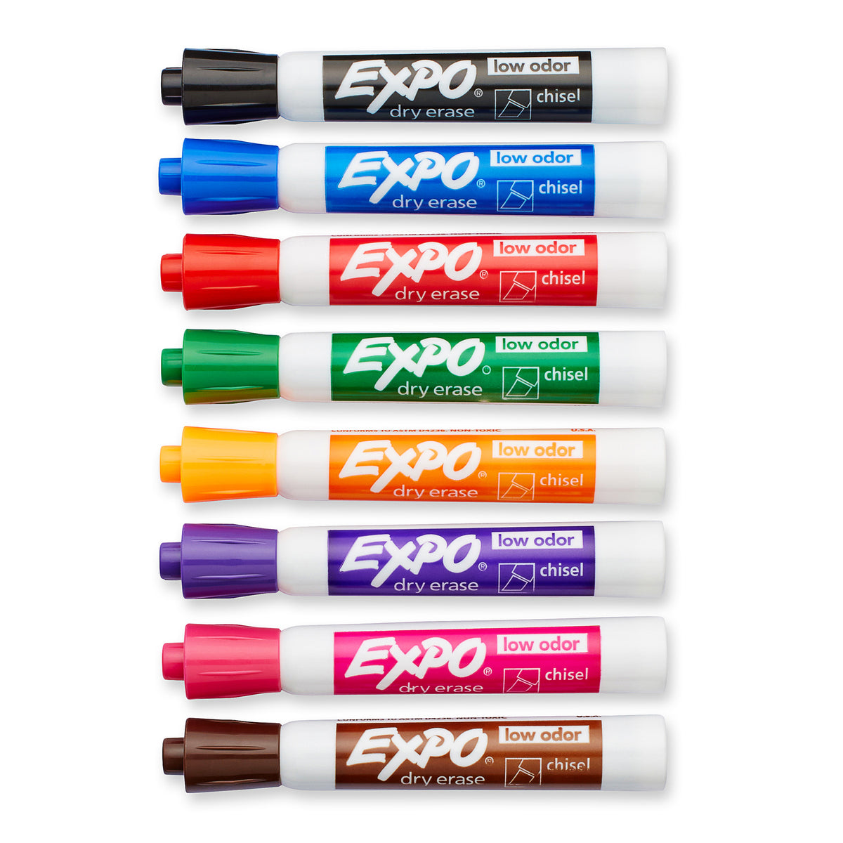 Low-Odor Dry Erase Markers, Chisel Tip, 8 Colors, Pack of 8