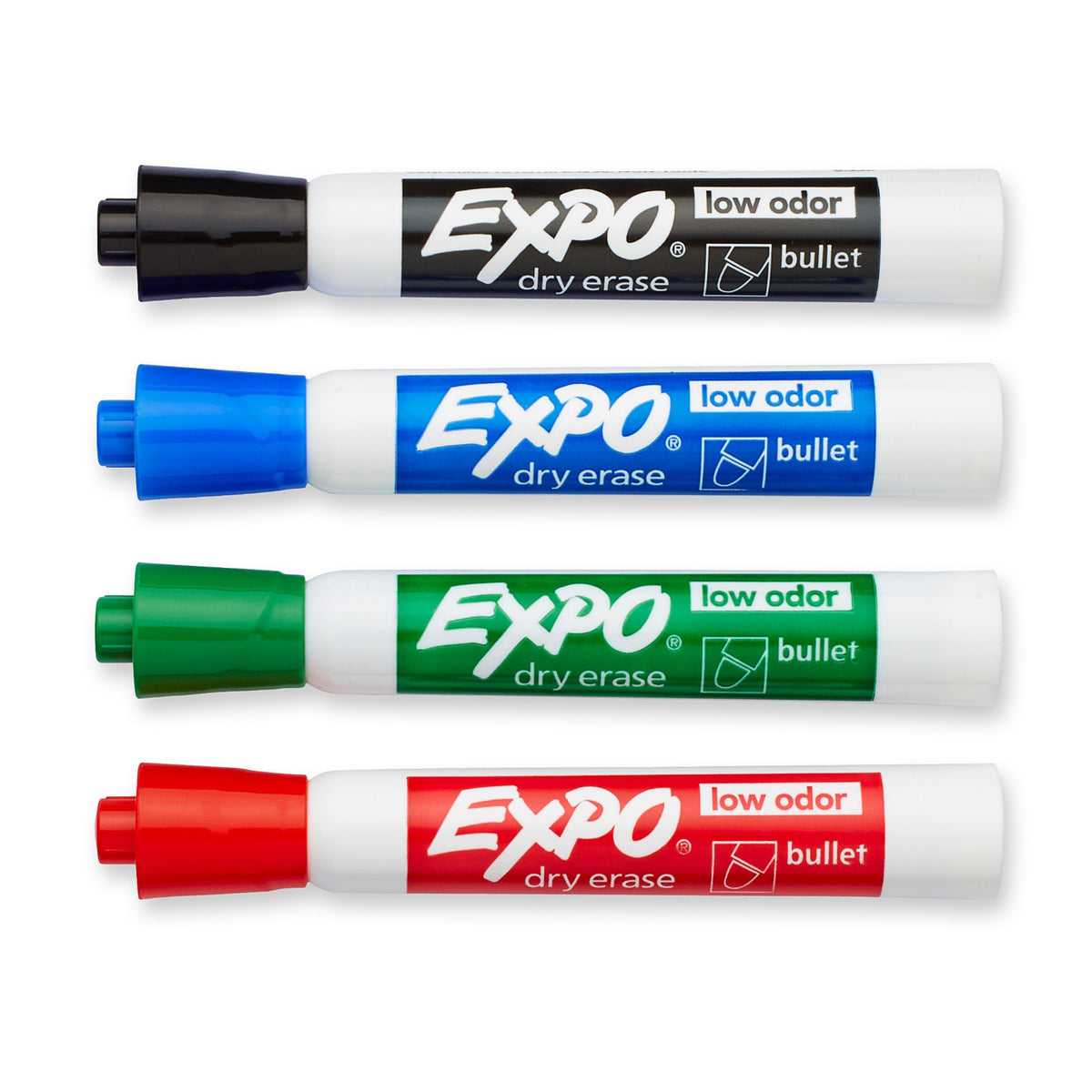 Low Odor Dry Erase Markers, Bullet Tip, Assorted Colors, 4 Per Pack, 3 Packs