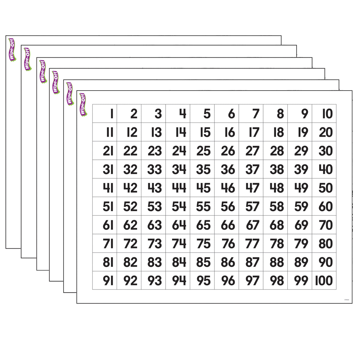 Numbers 1-100 Wipe-Off® Chart, 17&quot; x 22&quot;, Pack of 6