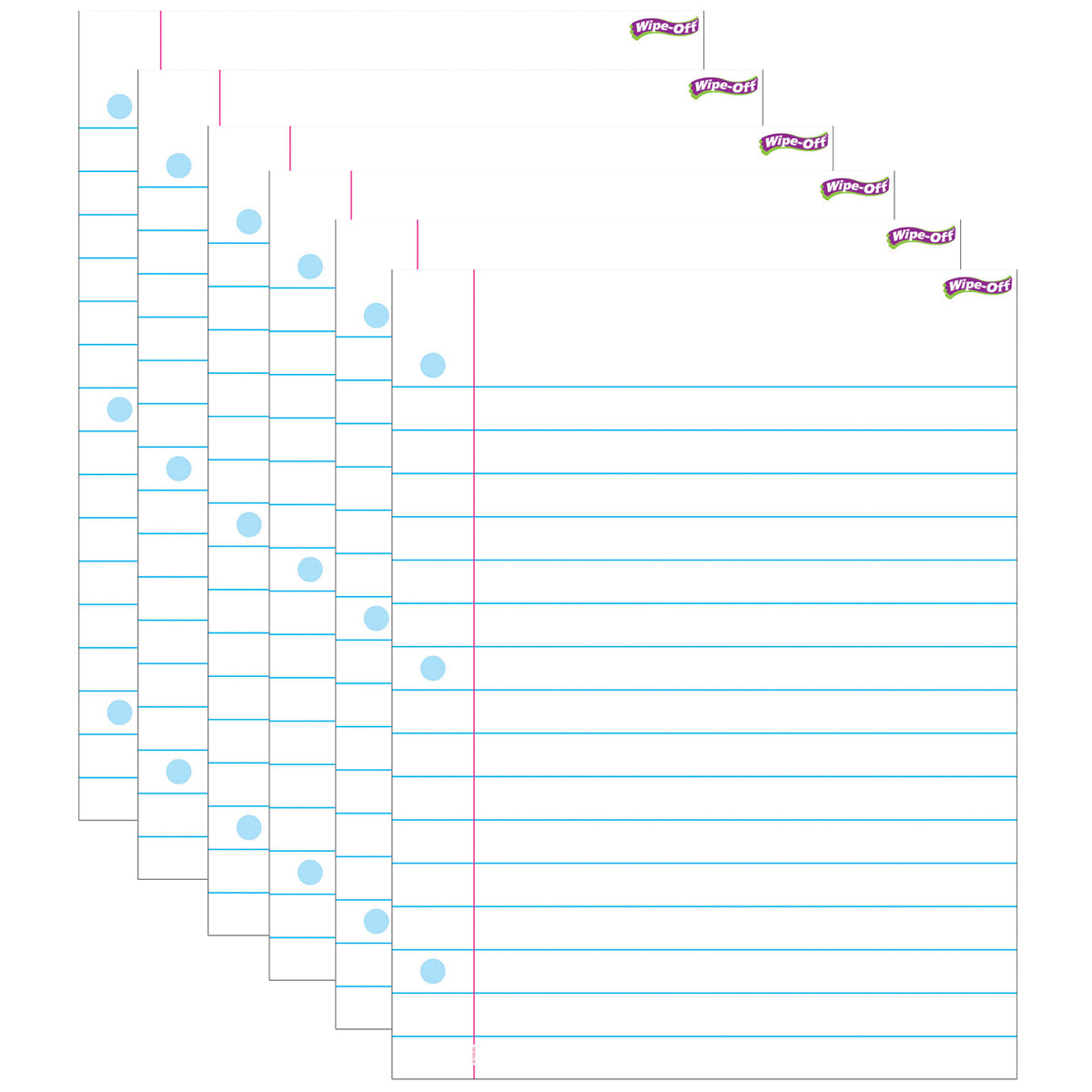 Notebook Paper Wipe-Off® Chart, 17&quot; x 22&quot;, Pack of 6