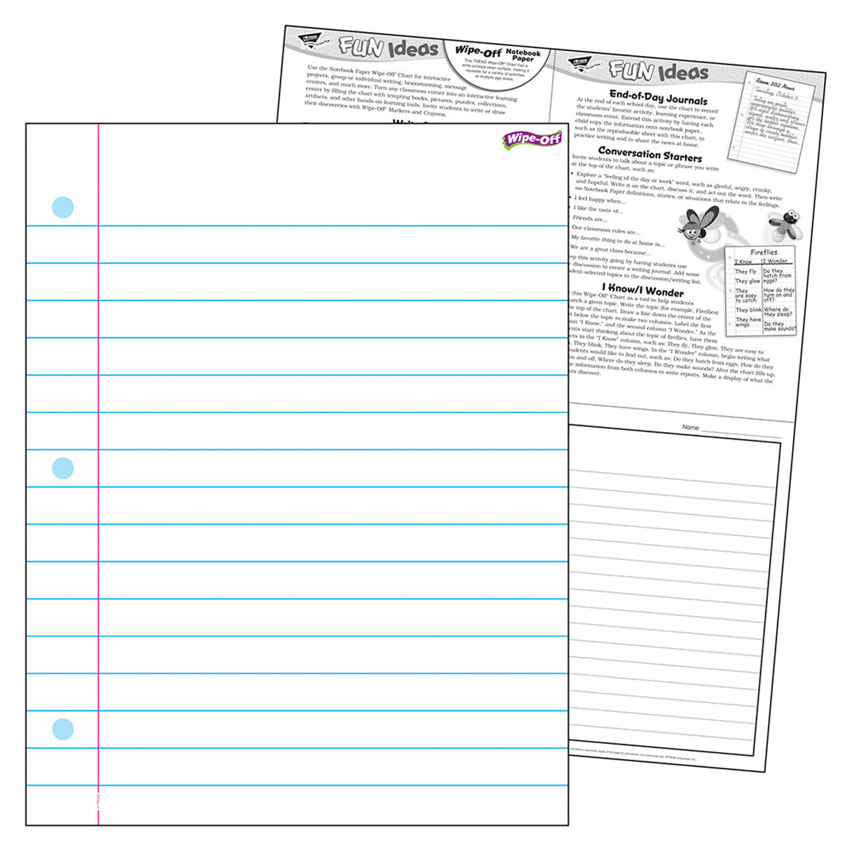 Notebook Paper Wipe-Off® Chart, 17&quot; x 22&quot;, Pack of 6