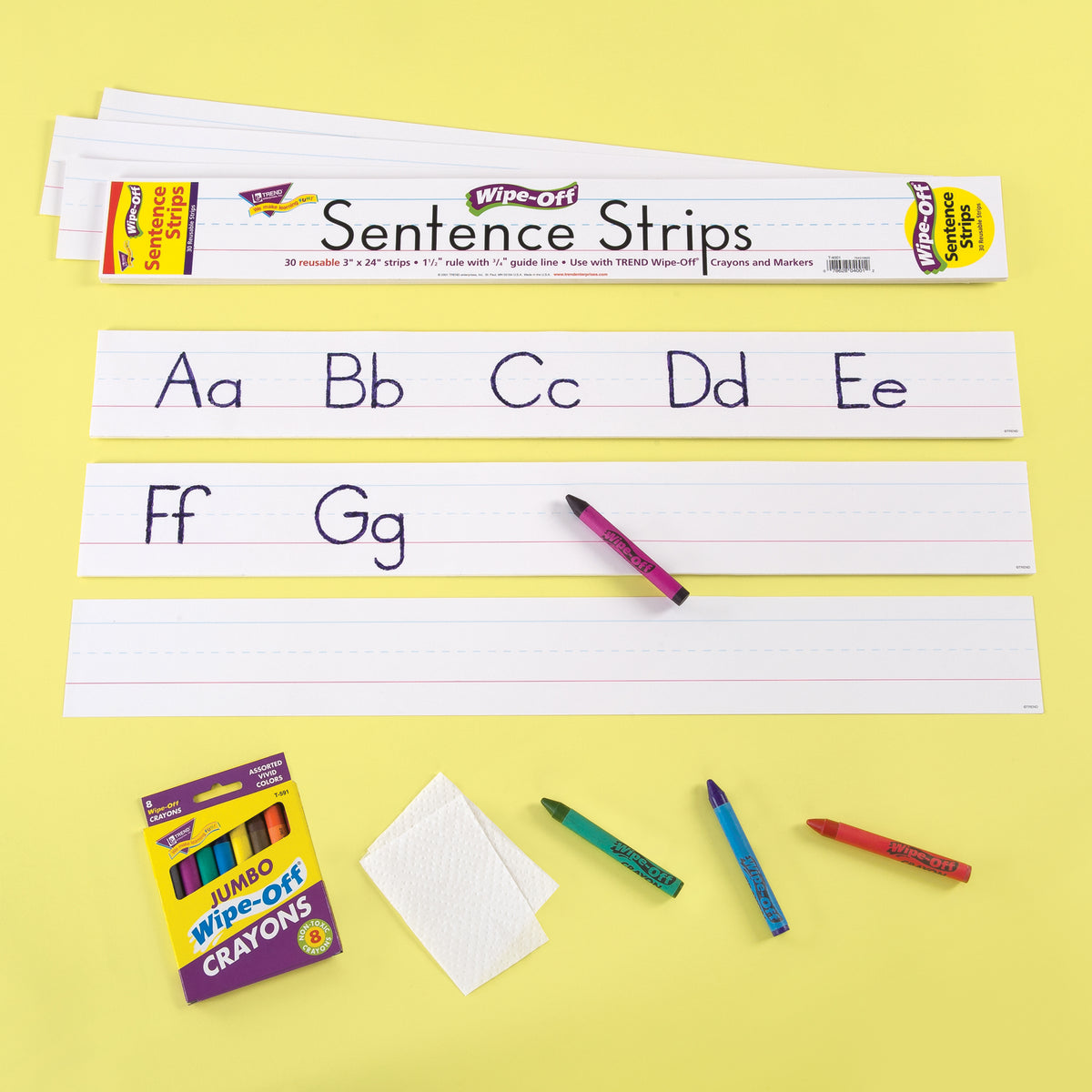 Wipe-Off® Sentence Strips, 3&quot; x 24&quot;, White, 30 Per Pack, 3 Packs