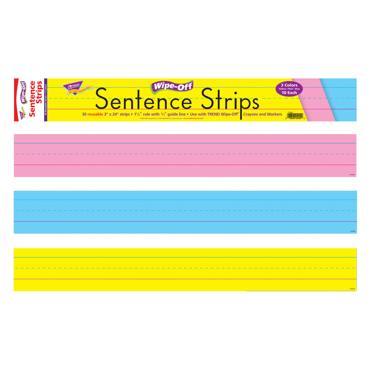 Multicolor Wipe-Off® Sentence Strips, 24&quot;, 30 Per Pack, 3 Packs