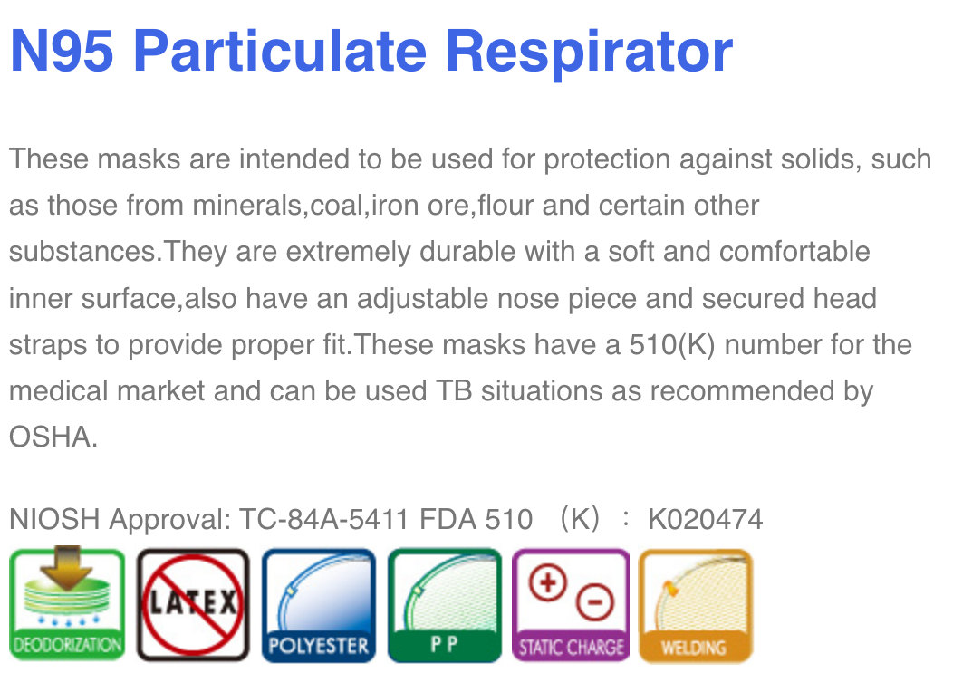 N95 Protective Mask Particulate Respirator (Case of 240)