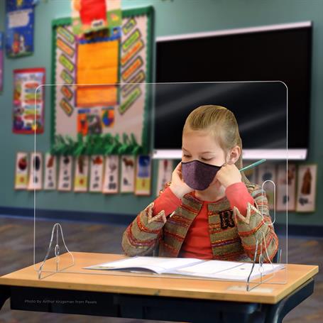 Classroom Desk Sneeze Guard Barrier Small - Locking Legs, No Sides (4 Pk)