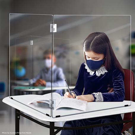 Classroom Desk Sneeze Guard Barrier - Bi-Fold Hinged