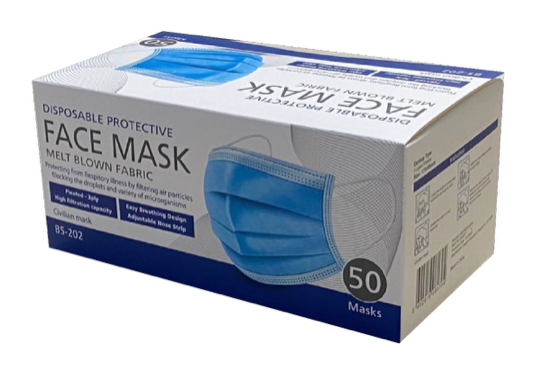 Adult 3 Ply Disposable Mask (Case of 1,250)